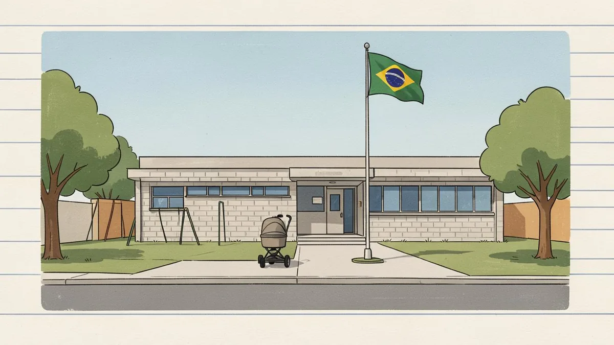 Ilustração editorial: escola municipal de educação infantil com berçário